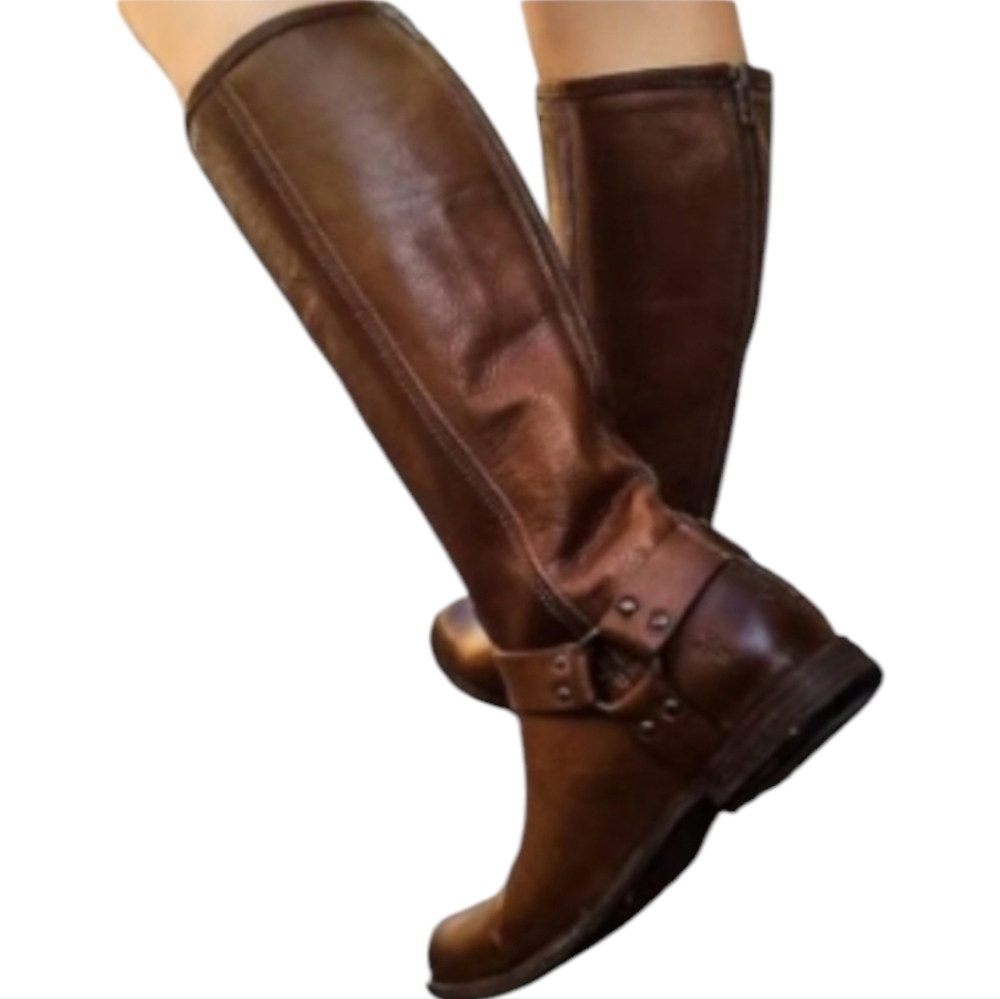 FRYE WOMENS PHILIP HARNESS VINTAGE LEATHER TALL RIDING BOOT COGNAC - copy